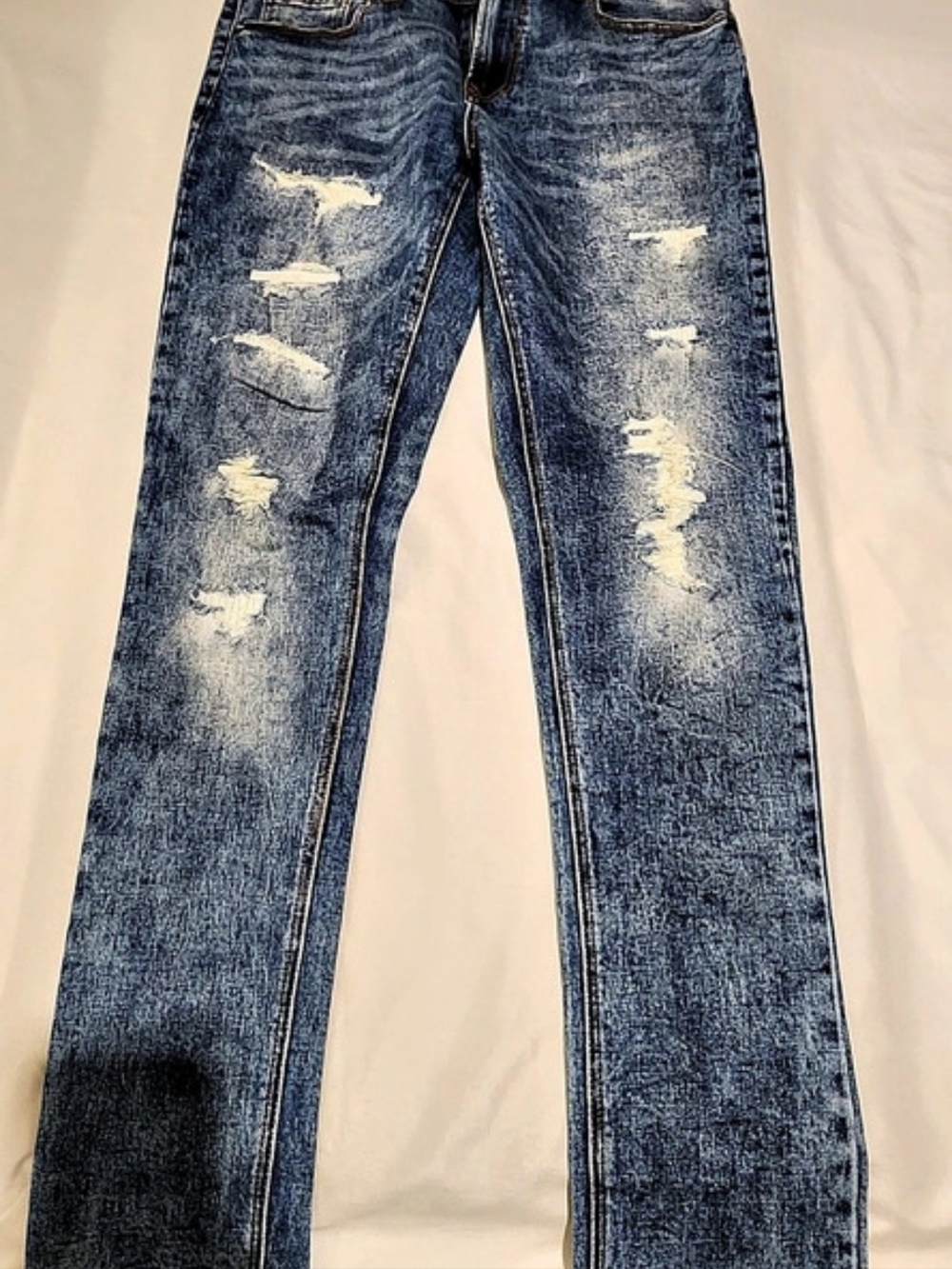 7 For All Mankind Men's Straight Leg Distressed Blue Jeans